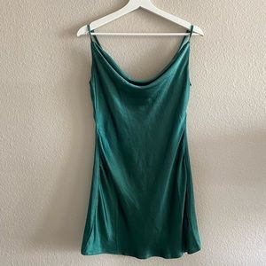 Green mini silk slip dress